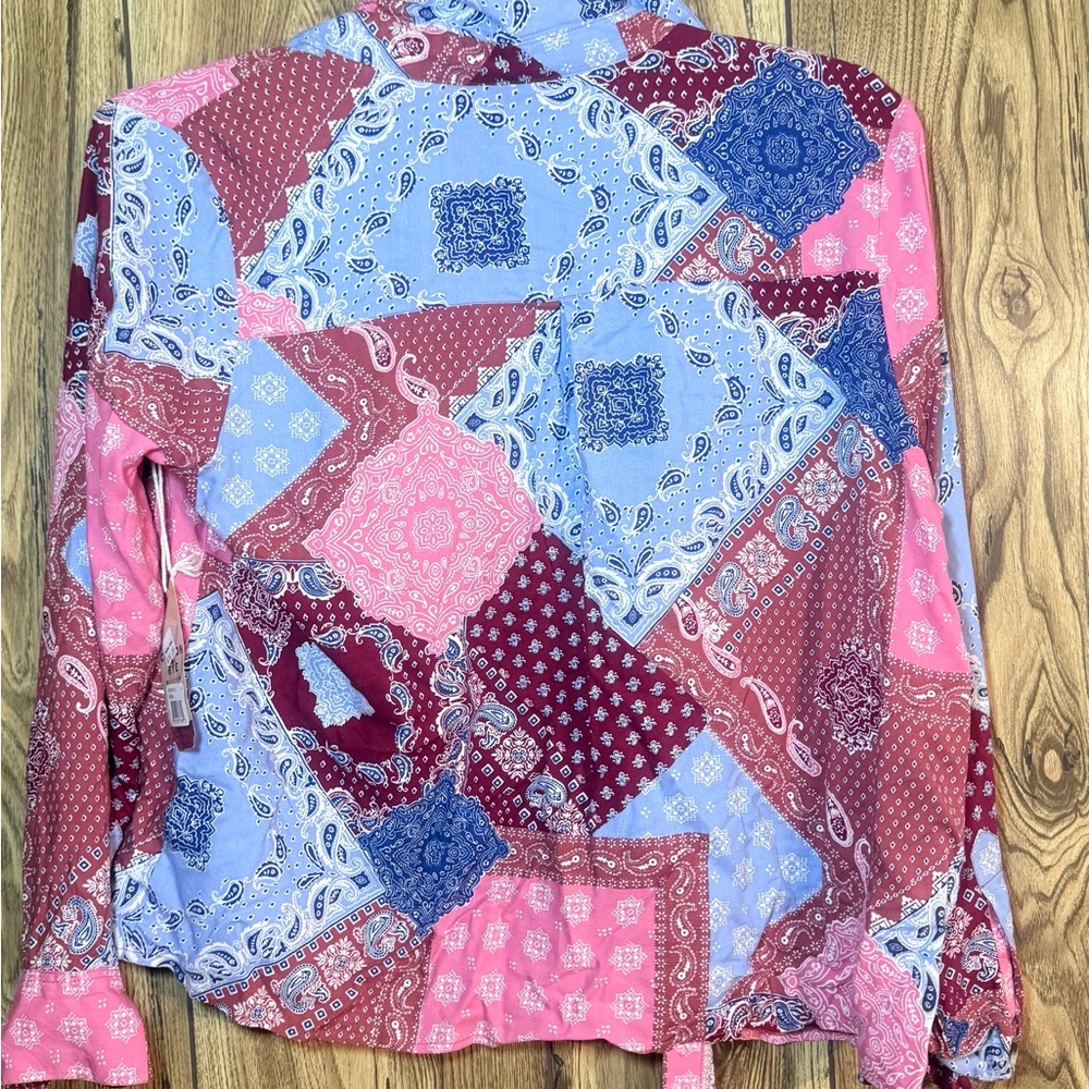 Rye Multicolor Patchwork Button Down Shirt NWT - image 3